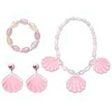 WhoRob 3 Stück Kinder Schmuck Set Prinzessin Schale Perlen Halskette Und Armband Ohrclip Schmuck Schmuckset Für Mädchen Party Dress Up Geschenk Rosa Ketten Für Mädchen,Geburtstag Party Spielzeug