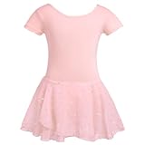 zffriction Kinder Ballettkleidung Mädchen Ballettkleid Baumwolle Kurzarm Ballettanzug Mädchen Tanzkleid Balletttrikot mit Glitzerndes Chiffon Rock Tütü 2-11 Jahre