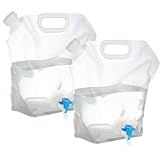 2 Stück Faltbarer Wasserbehälter mit Dichtem Deckel und Hahn, 5L/10L Flexibler Wasserkanister Tragbar Trinkwasser Wassersack Faltkanister Wasserbeutel für Outdoor Camping Grill Wandern Picknick