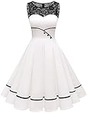 Bbonlinedress Weißes Kleid Rockabilly Kleid Damen Sommerkleid Abendkleider elegant für Hochzeit Jugendweihe Kleider Spitzenkleid Cocktailkleid -2Ivory XL