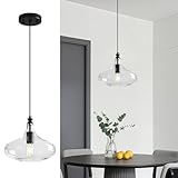 SHJNGMY Modernes Glas Pendelleuchte E26 Klarglas Schatten Schwarz Bauernhaus Insel Hängelampe für Küche Anhänger Beleuchtung über Waschbecken Schlafzimmer Esszimmer(Schwarz-A)