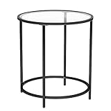 VASAGLE Beistelltisch rund, Kleiner Couchtisch, Glastisch mit Metallgestell, Nachttisch, Sofatisch, Balkon, Hartglas, schwarz LGT020B01