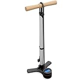 Hilo Sports Standpumpe Fahrrad mit Digital Anzeige - [Inkl. Batterie und Schraubenzieher] - Standluftpumpe Fahrrad passt für alle Ventile - Fahrradpumpe aus Edelstahl mit Holz Griff