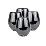 Laurie's Pub and Bar Accessories Set mit 4 schwarzen Edelstahlgläsern in Eierform, 570 ml