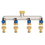 4-Wege Wasserhahn Wasserverteiler aus Messing für 4 Geräte/Gartenschläuche, 4er Verteiler 3/4' Adapter 1/2' mit Kugelhahn zum Einstellen und Absperren des Wasserflusses