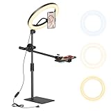 10 Zoll LED Ringlicht mit Stativ Handy, Overhead Stativ Handy mit Ringlicht, Dimmbare LED Tischringlicht für YouTube-Videoaufnahmen, Selfie, Makeup, Tik Tok, Fotografie Kompatibel mit Smartphone
