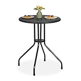 Relaxdays Gartentisch, H x D: 73 x 60 cm, Rattanoptik, Kunststoff & Stahl, Outdoor Esstisch, runder Balkontisch, schwarz