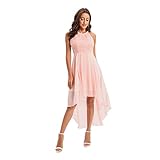 Odizli Abendkleider Elegant für Hochzeit Damen Rockabilly 50er Jahre Neckholder Spitze Swing Chiffonkleid Festlich Hochzeitsgast Abschlusskleid Kurz Cocktailkleid Vokuhila Kleid Ballkleid A#Rosa M