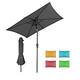 Sonnenschirm Balkon 210 x 140cm Anthrazit mit Kurbel LED-Lichtern, Balkonschirm, Gartenschirm, Strandschirm, Marktschirm