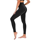 TNNZEET High Waist Leggings Damen Elastische Leggins Weiche Sporthose für Sport Gym,Schwarz,S-M