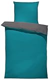 one-home Uni Wende Bettwäsche Einfarbig Mikrofaser Garnituren Bettbezüge Unifarben Reißverschluss (Petrol/anthrazit, 2 teilig 135x200 cm)