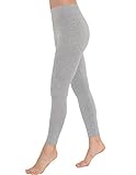OCERA Damen Lange Leggings aus atmungsaktiver Baumwolle mit hoher Taille, ÖKO-TEX Standard 100 Zertifiziert, Grau - L