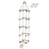 h2i Strickleiter für Kinder | Kletterleiter mit 5 Holzsprossen | 4-seitige Hängeleiter aus Holz | Seilleiter inkl. Karabiner | Outdoor Kletterspielzeug