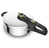 Tefal Secure Trendy Schnellkochtopf Induktion 4l, 2-Stufen-Garregler: Intensivstufe 117°C, Schonstufe 112°C, Induktions-Kapselboden, für alle Herdarten, Edelstahl/Schwarz/Grün, P2580400