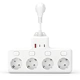 Steckdosenleiste mit USB, 4 Fach Mehrfachsteckdose Mit Einzelschalte, Mehrfachsteckdose Mit USB & Type-C, für Küche Wohnzimmer Schlafzimmer Büro
