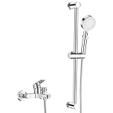 Badewannenarmatur mit Handbrause Wannenarmatur mit Duschsystem Mischbatterie Badewanne Wasserhahn und Brausestange Brauseschlauch Handbrause 5 Strahlarten, Armatur Badewanne Duscharmatur Set Chrom