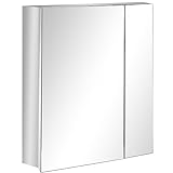 kleankin Spiegelschrank, Badspiegelschrank mit 3 Innenböden, Hängeschrank mit Doppeltür, Wandschrank für Badezimmer, Schlafzimmer, Edelstahl, Silber, 54 x 13 x 60 cm