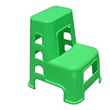OIFAODAO Holz-Trittleiter, Tritthocker, zweilagiger Leiterhocker, rutschfeste Autowaschleiter, Sicherheitshocker, Stufendesign, Haushaltsleiter(Green)