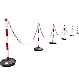 12 Stück Absperrpfosten + 18 Meter PVC Kette Weiß/Rot...