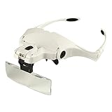 Lupen, Headhand-Lupenbrille mit 2 LED-Lampen, professionelle Juwelierlupe mit Halterung, 5 austauschbare HD-Linsen