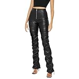 Gefomuofe Lederleggings Damen High Waist Kunstlederhose Glänzend Leggings Winter Skinny Lederhose Gefüttert Yogahosen Winddicht Tanzhosen Einfarbig Jogginghose
