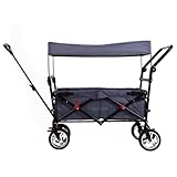 FUXTEC Bollerwagen faltbar FX-CT700 Grau mit Dach - Transportwagen klappbar | inkl. komfortablem Schiebegriff | Feststellbremse | Vollprofilreifen | Handwagen/Leiterwagen
