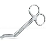 SCHWERTKRONE® Stoma Schere Mikroverzahnt [ROSTFREIER EDELSTAHL] - Gebogene Verbandsschere für Stomabeutel - Medizinische Kurvenschere für Stomaversorgung - Edelstahlschere für Rechtshänder