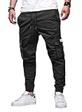 Elegancity Schwarze Jogginghose Herren Cargohose Einfarbig Hose Männer Causal Sporthose Elastische Freizeithose mit 6 Tasche M