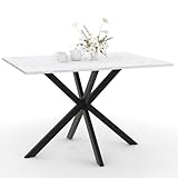 IDMarket - Esstisch, rechteckig, Alix, 6 Personen, Spinnenfuß, Schwarz und Platte in Marmor-Optik, Weiß, Alaska, 110 cm