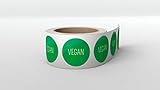 500 x Vegane Lebensmittel Kennzeichnung Aufkleber, 38 mm, Rund Produktaufkleber VEGAN, Allergien Kennzeichnung, Lifestyle Sticker, Selbstklebende Etiketten, Sticker auf Rolle