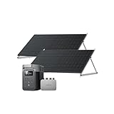 EcoFlow PowerStream Balkonkraftwerk, netzgekoppelter Mikrowechselrichter 600W, 400W Rigid Solarpanels ×2 mit 50” Kipphalterung, 1kWh Delta 2 Powerstation, App-Steuerung, Energieverbrauchssteuerung