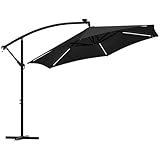 STEELSØN Sonnenschirm Kyrion 350cm Durchmesser, Ampelschirm mit Abdeckung LED Lite Solar, Gartenschirm wetterfest mit UV-Schutz, Aluminium, rund, schwarz