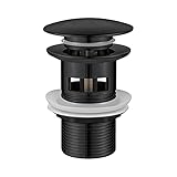 Ibergrif M20502B Universal Ablaufgarnitur POP UP- Anti-Blocking, Auslaufsicher, Korrosionsbeständig, Abflussstopfen Einfache Montage, für Waschbecken mit überlauf Ablaufventil, Schwarz, Messing