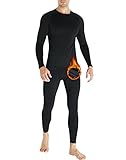 HOPLYNN Thermounterwäsche Herren Funktionsunterwäsche Set Atmungsaktiv Innenfleece Skiunterwäsche Männer Winter für Joggen,Radfahren,Fußball,Skifahren,Motorrad Warme Schwarz - S