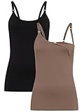 Herzmutter Stilltops Seamless - 2er Set - einfache Stillfunktion - praktische Clip-Verschlüsse - Tops-Unterhemden zum Stillen - Stillzeit - 5320 (L-XL, Schwarz/Taupe)