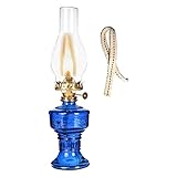 PXAMORTEL Glas Kerosinlampe Öllampe, 13-Zoll-Öllampen Glasklare Öllampenlaterne mit einstellbarem Feuerkern Petroleumlampe for den Innenbereich zu Hause Öllaterne(Blue)