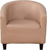 Wasserdichter Schonbezug für Wannensessel, PU-Leder, Stretch-Sesselbezug, weicher Fass, elastische Unterseite, runder Sofamöbel, Schutz für Café (Farbe: Khaki)