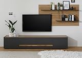 Furn.Design Wohnwand Wohnzimmer in grau matt und Eiche Wotan Holz Schrankwand mit TV Unterteil, Wandregal Set 2 teilig 300 x 180 cm Center (Set 2)