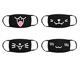 Mis.Moon 4 Pack Mundmaske, Schwarze Masken mit Cartoon Mustern Mundschutz, Staubdichte Mode Mit Niedlicher Muster-Baumwollmaske