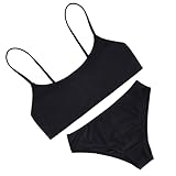 Mädchen Badeanzug Solid Badeanzug 2 Stück Twist Cross verstellbare Träger Bikinis für Teenager-Mädchen mit Brustpolster (DE/NL/SE/PL, Alter, 14 Jahre, Regular, Schwarz)
