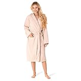 Bademantel Damen - 100% Baumwolle (350g/m²) OEKO-TEX® Zertifiziert - Morgenmantel Damen mit Kapuze, 2 Taschen, Gürtel - Beige - M