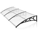 Gimisgu Vordach für Haustür 300 x 100 cm Pultbogenvordach Transparent Polycarbonat Pultvordach Überdachung 5 mm, PP Halterung,Türdach für draußen Sonnenschutz Regenschutz
