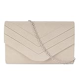 MEGAUK Damen Samt Clutch Elegante Abendtasche Wildleder Handtasche Envelope Tasche Unterarmtasche mit Kette für Hochzeit Wedding Prom Party Beige