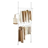 SoBuy Teleskop Kleiderständer, robuster Kleiderstange, verstellbarer offener Kleiderschrank für Schlafzimmer, Garderobenständer, Weiß FRG109-W