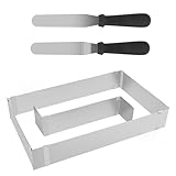 Backrahmen Rechteckig Verstellbar mit Teiler, Kuchenform Eckig Tortenring, Kuchen Verstellbare Pizzarahmen, Rechteckiger Tortenring mit Spatel Wiederverwendbar für Backen,Schichttorten,Dekorieren