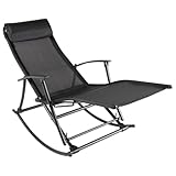 Makastle Garten-Schaukelstuhl mit 2-Fach Verstellbare Rückenlehne, Liegestuhl mit Nackenkissen für Balkon, Terrasse, Stahl und Textilene 150 x 64 x 83 cm Schwarz