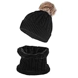 WLLHYF Kinder Winter Mütze Schal Set für Kinder warme Strickmütze dickes Fleece gefüttert Slouchy Cap Halswärmer für Jungen Mädchen 1-10 Jahre Kinder modische Schals Mütze Set