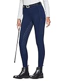 FitsT4 Sports Damen Winterreitleggings Fleece-Reithose Silikon Vollbesatz Reithose mit Reißverschluss-Taschen und Gürtelschlaufen,Militärblau,XS