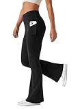 Friptspyg Hosen Damen mit Taschen Schlag Yogahose Hoher Taille Sporthose Elastische Freizeithose，Schwarz S