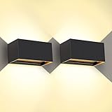 Kingwen 2 Stücke LED Wandleuchten Innen/Aussen Wandlampe 20W Auf und ab Einstellbarer Lichtstrahl Außenleuchten 2700-3000K Warmweiß Wandlampe IP65 Wasserdichte Wandleuchte Schwarz